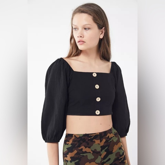 Urban Outfitters Balloon Sleeve Black Buttoned Crop Top Size XS - Picture 2 of 9